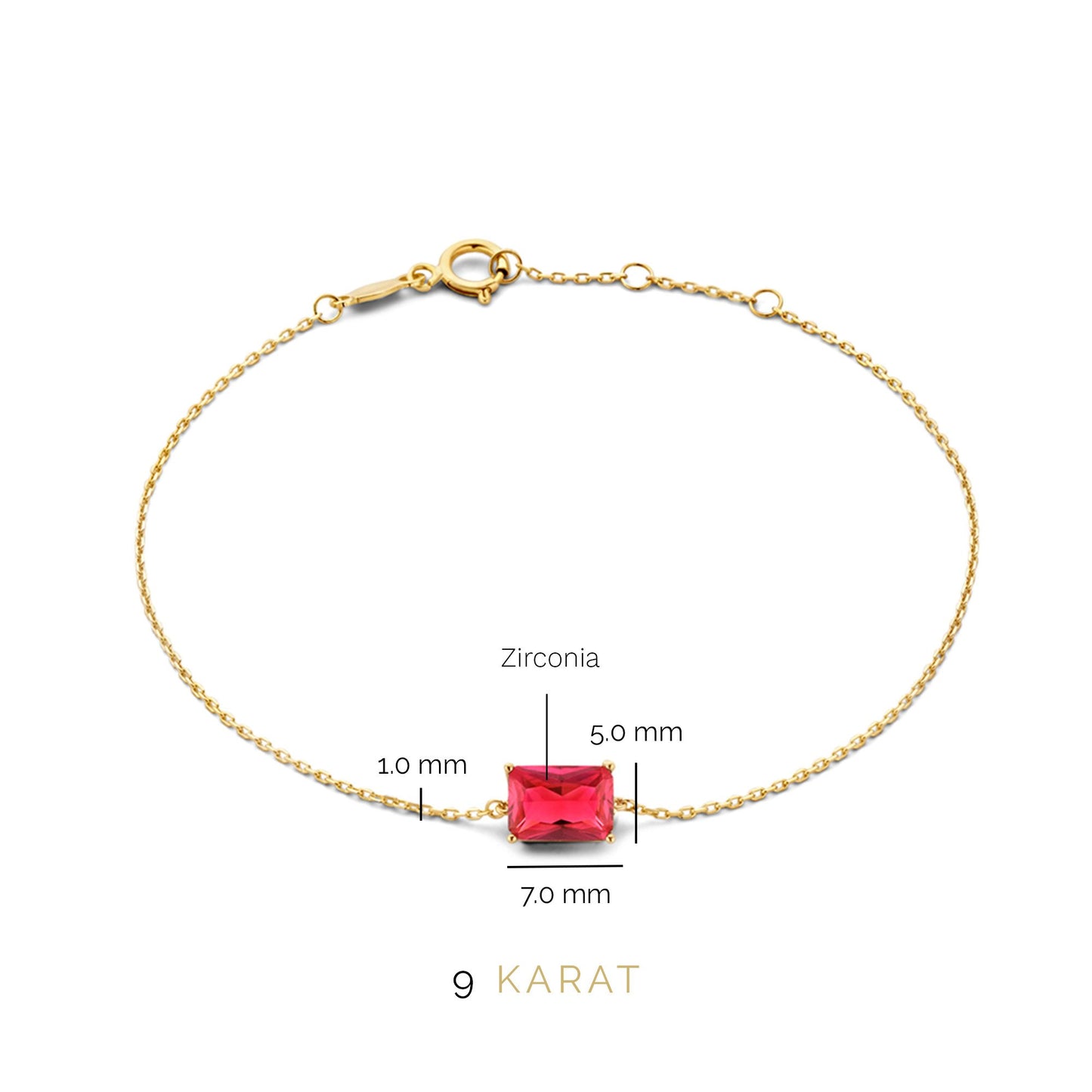 La Milano Colori Rosetta 9 karat gold bracelet with red zirconia stone - Beloro jewels
