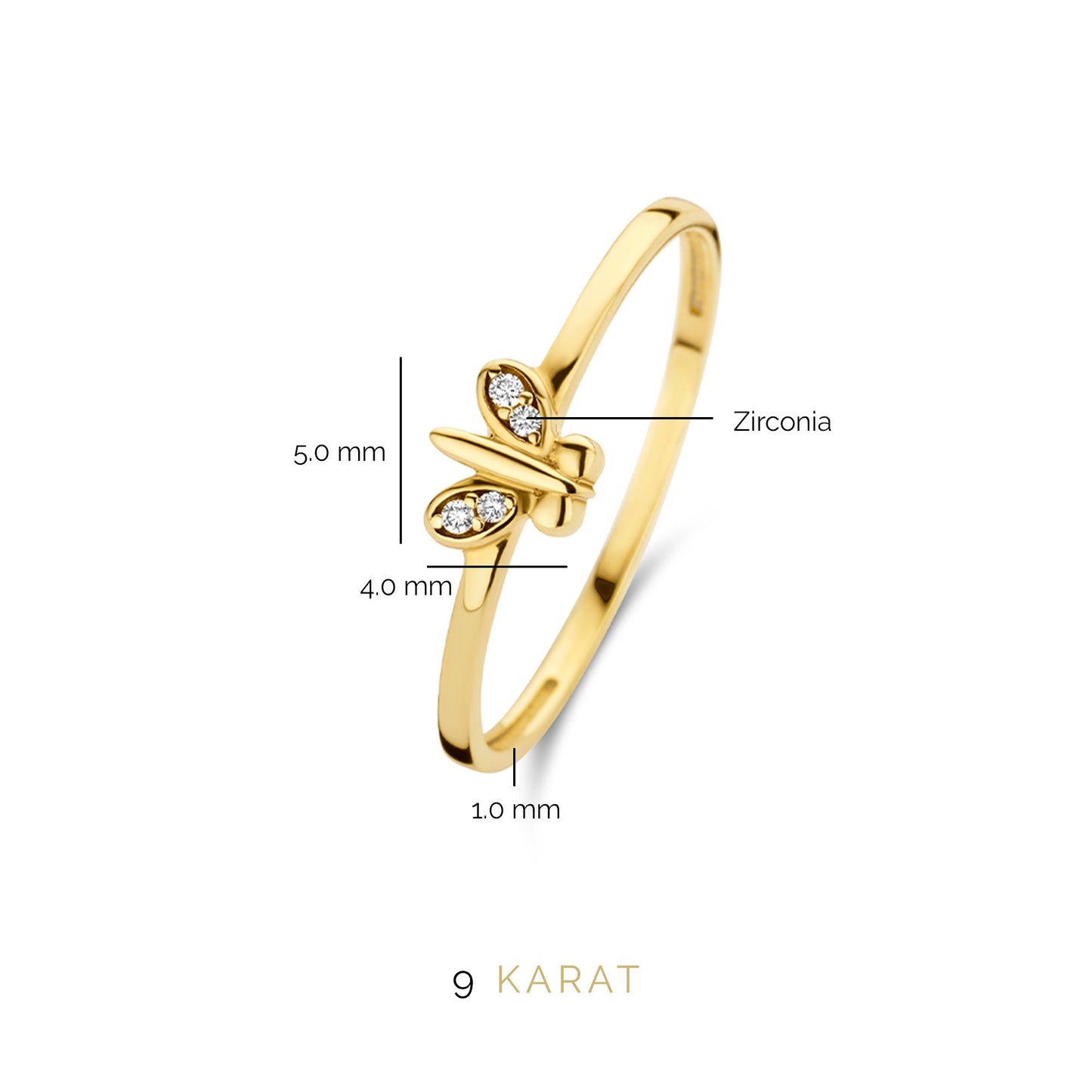 Della Spiga Farfalla 9 karat gold ring with zirconia stones - Beloro jewels