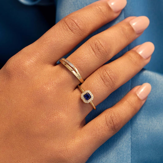 Monte Napoleone Sofia 9 karat gold ring with blue zirconia stone - Beloro jewels