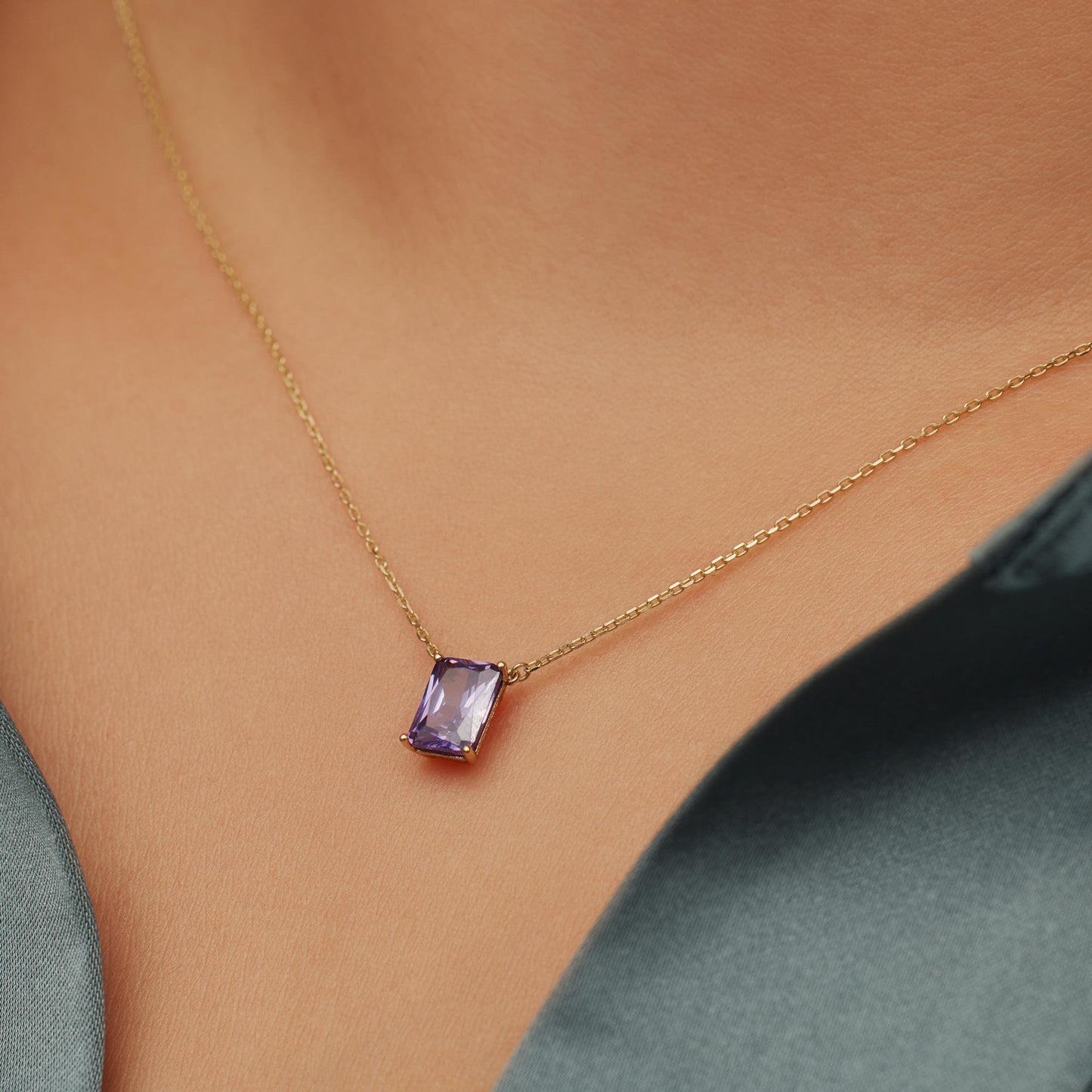 La Milano Colori Porphyra 9 karat gold necklace with purple zirconia stone - Beloro jewels