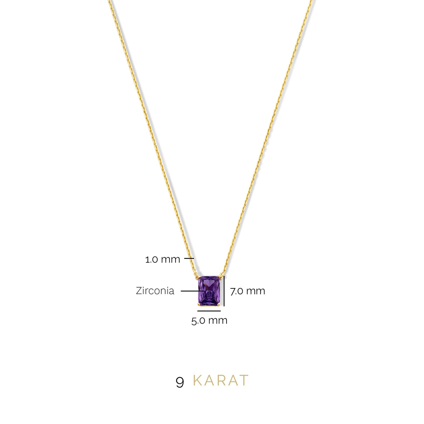 La Milano Colori Porphyra 9 karat gold necklace with purple zirconia stone - Beloro jewels