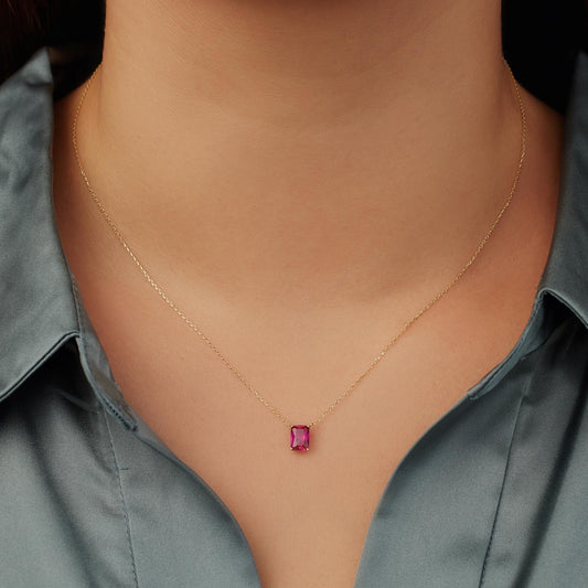 La Milano Colori Rosetta 9 karat gold necklace with red zirconia stone - Beloro jewels