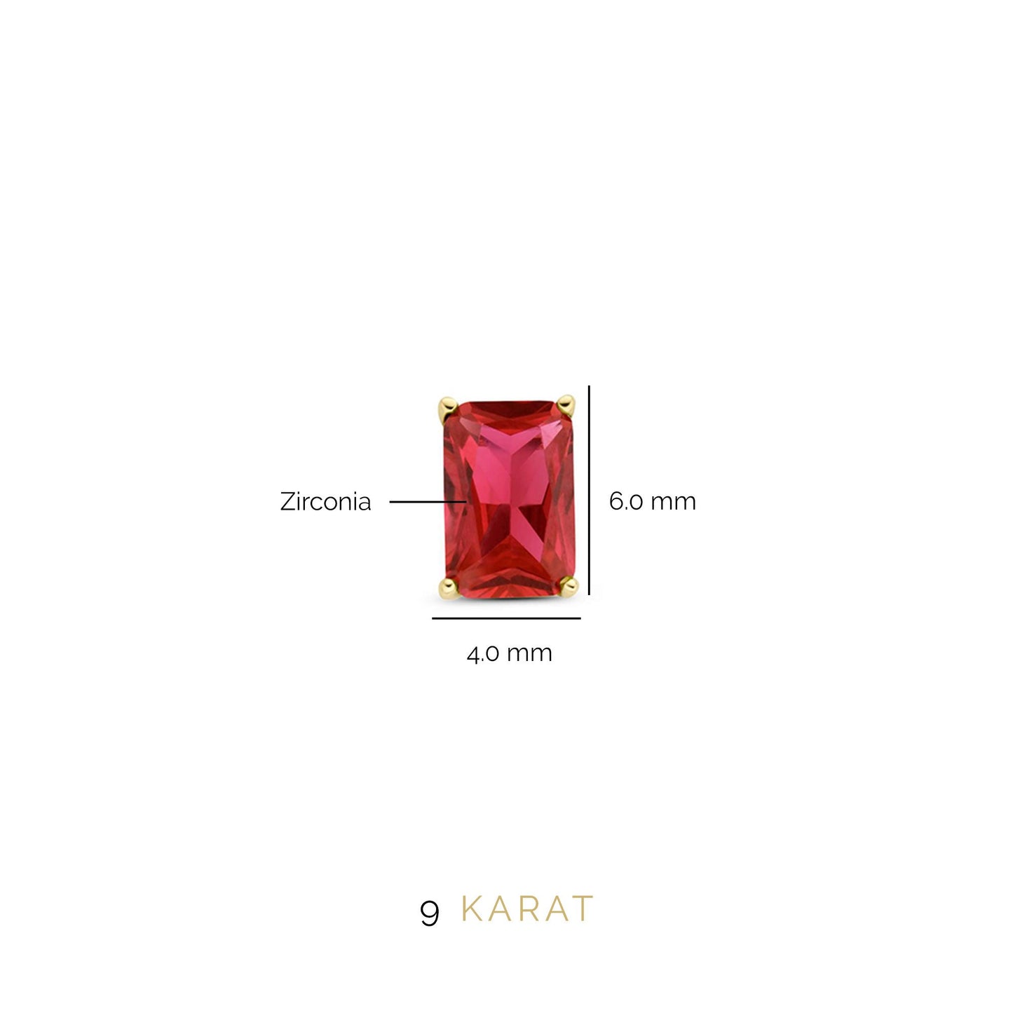 La Milano Colori Rosetta 9 karat gold ear studs with red zirconia stone - Beloro jewels