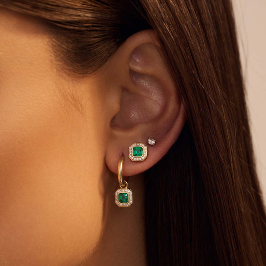 Monte Napoleone Sofia 9 karat gold hoop earrings with green zirconia stone - Beloro jewels