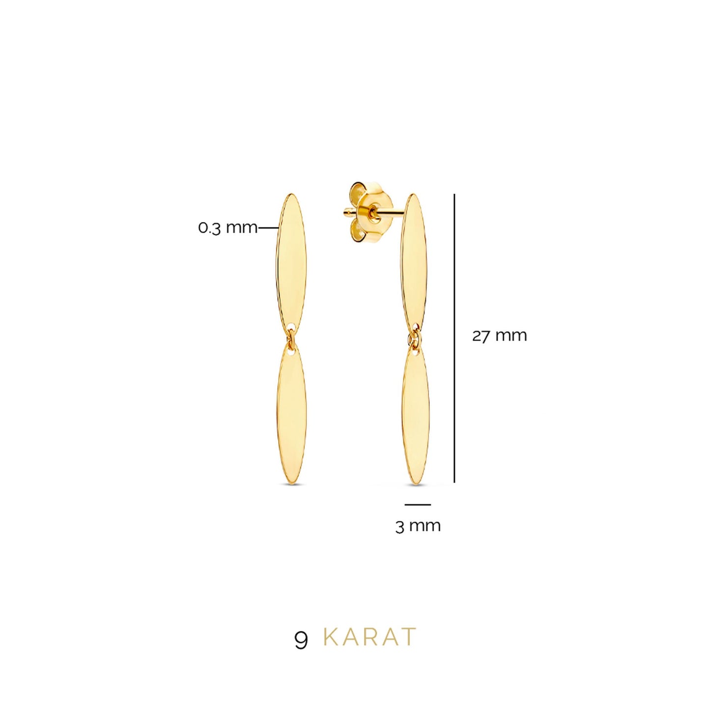 Regalo d'Amore 9 karat gold earrings set with oval bars - Beloro jewels