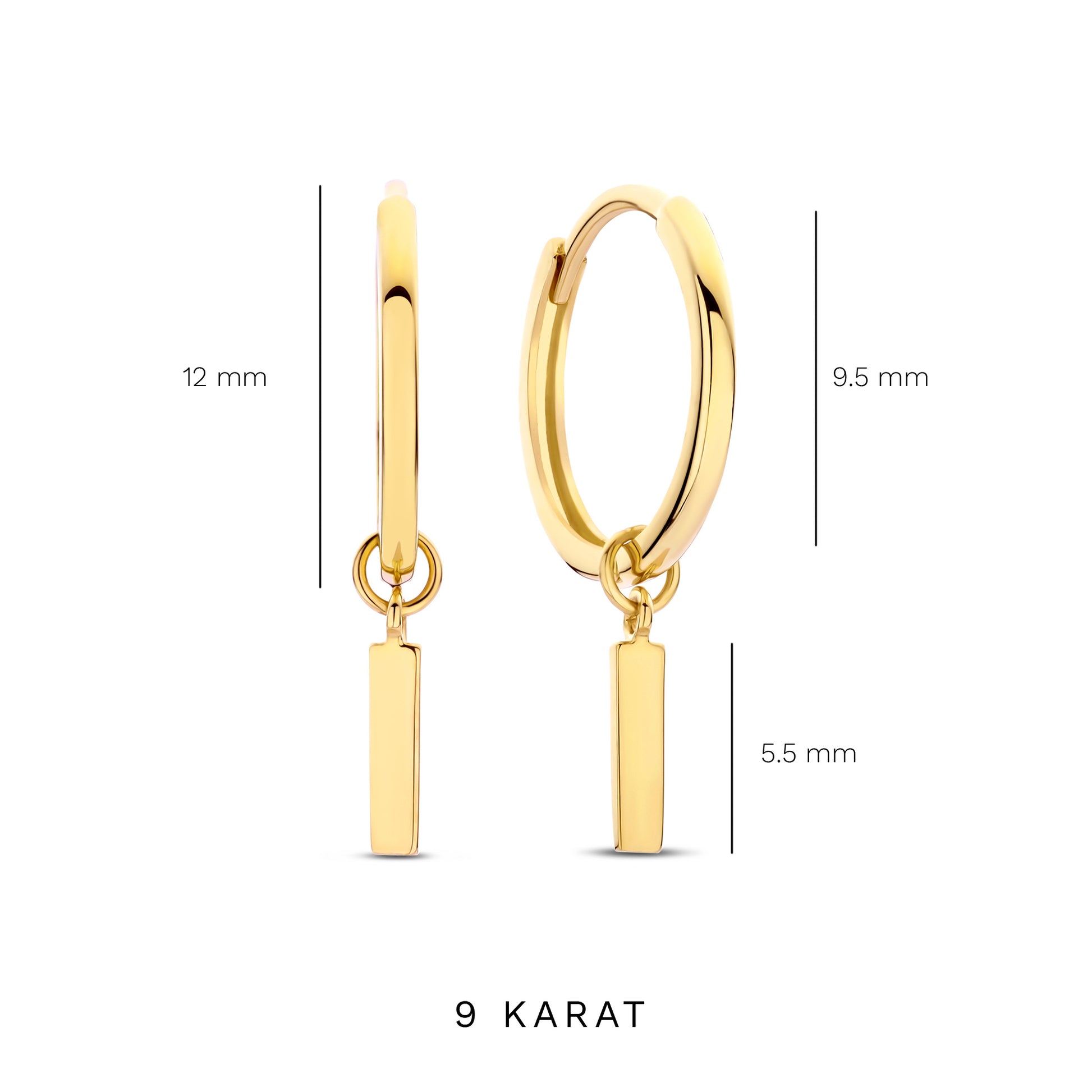Della Spiga Esta 9 karat gold hoop earrings with rod (9.5 mm) - Beloro jewels