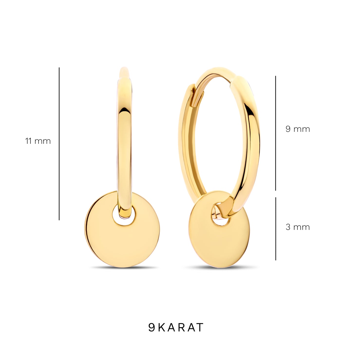Della Spiga Lanza 9 karat gold hoop earrings with coin (9 mm) - Beloro jewels
