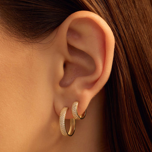 Monte Napoleone Stella 9 karat gold hoop earrings with zirconia (9 mm) - Beloro jewels
