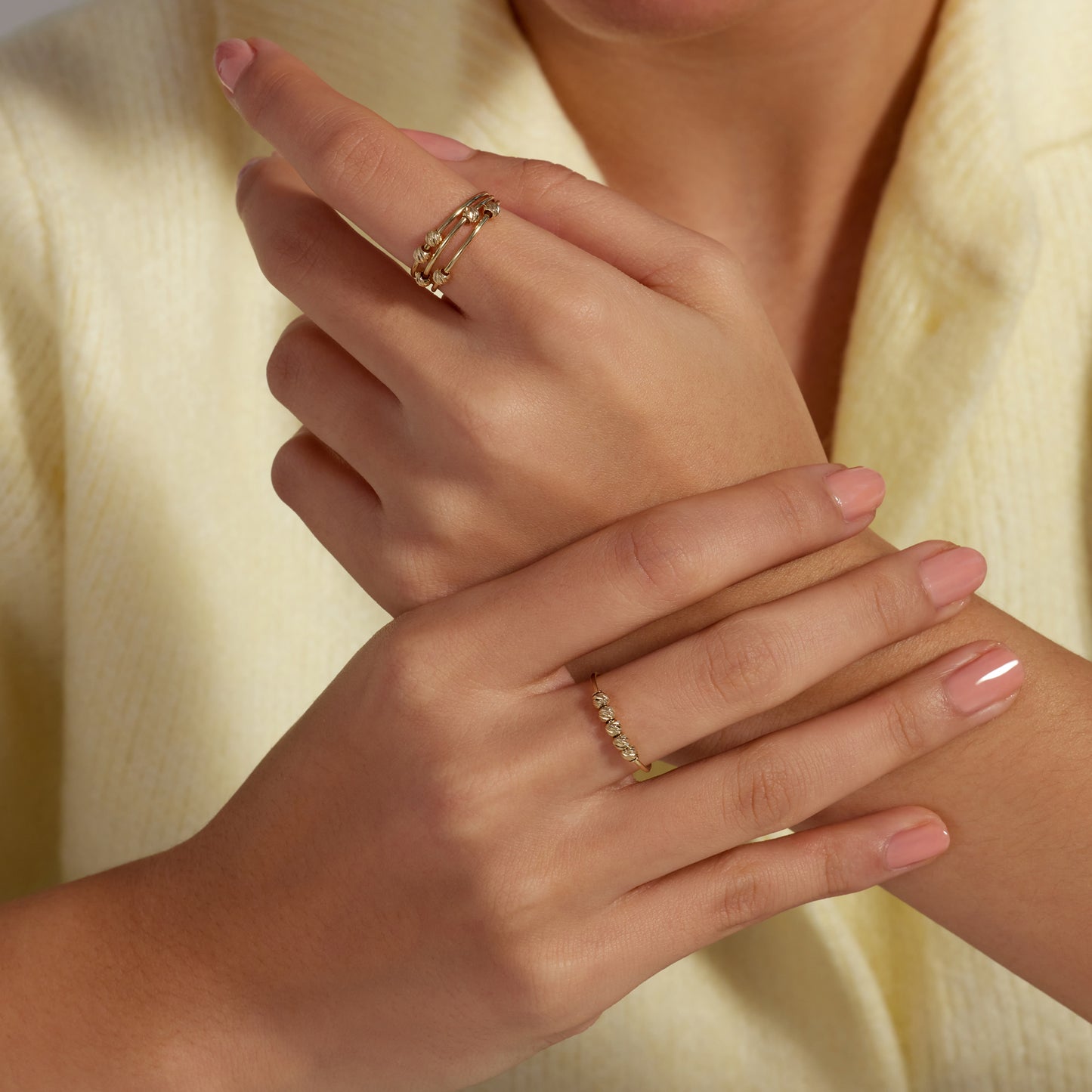 Quadrilatero Julia 9 karat gold ring with beads - Beloro jewels