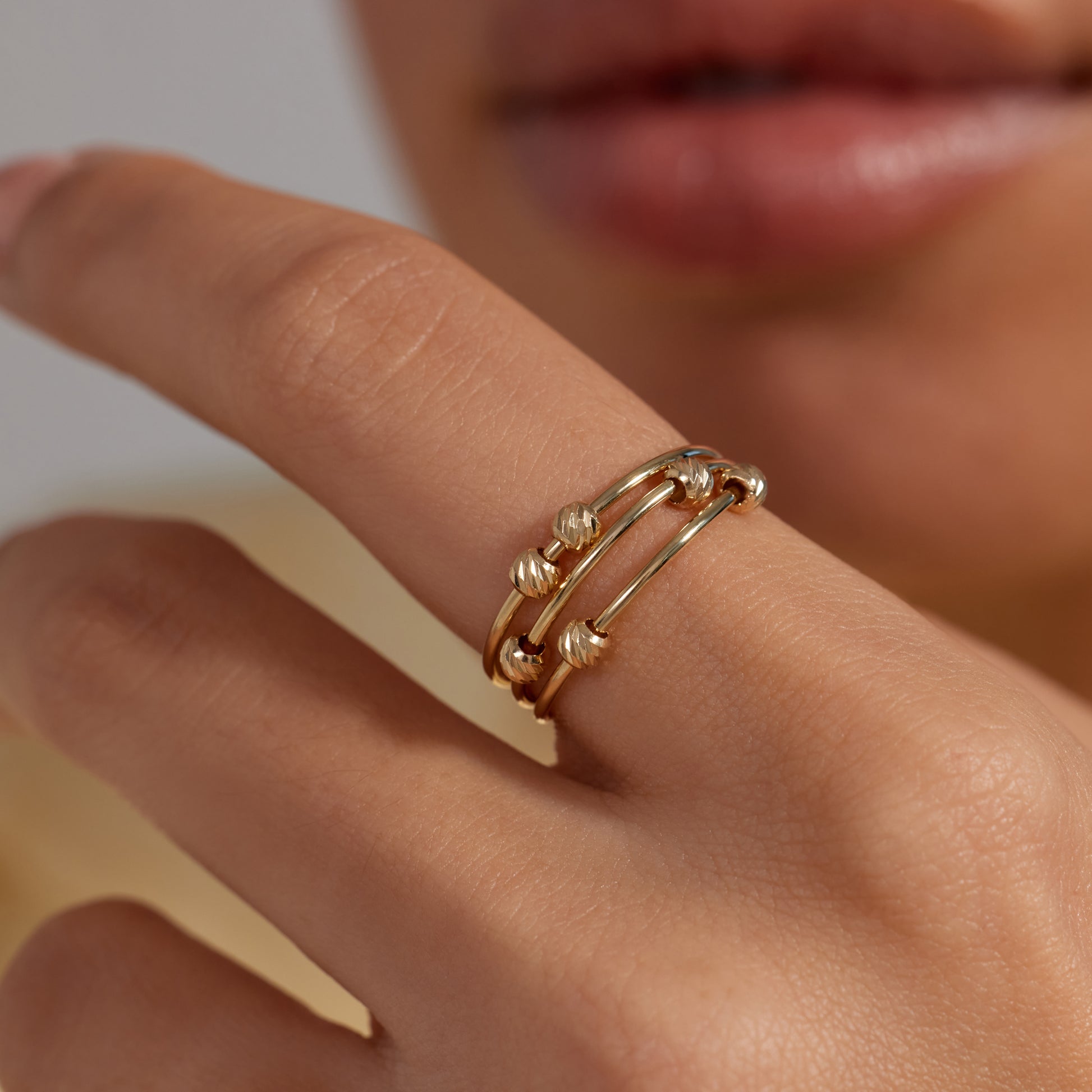 Quadrilatero Julia 9 karat gold multiring with beads - Beloro jewels