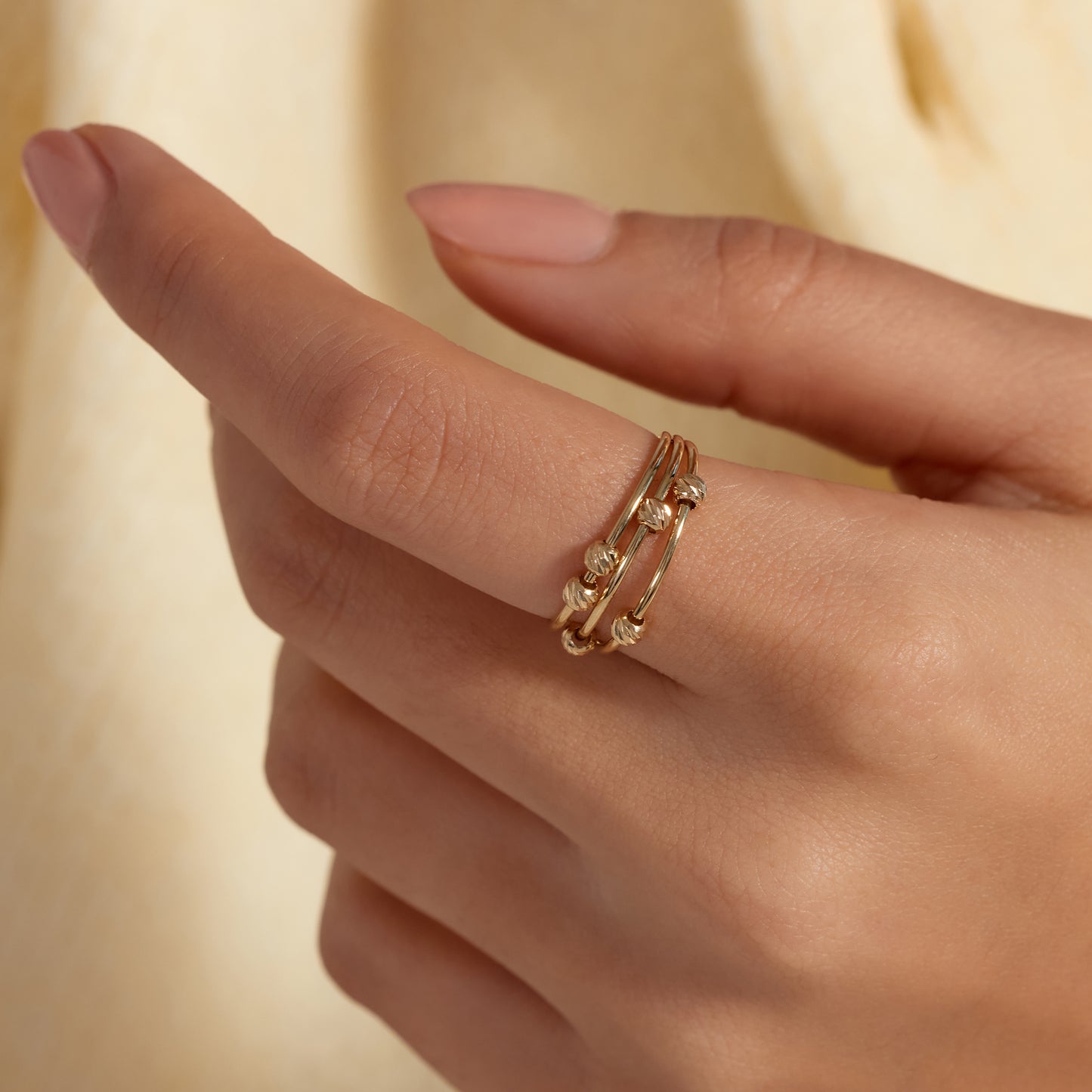 Quadrilatero Julia 9 karat gold multiring with beads - Beloro jewels