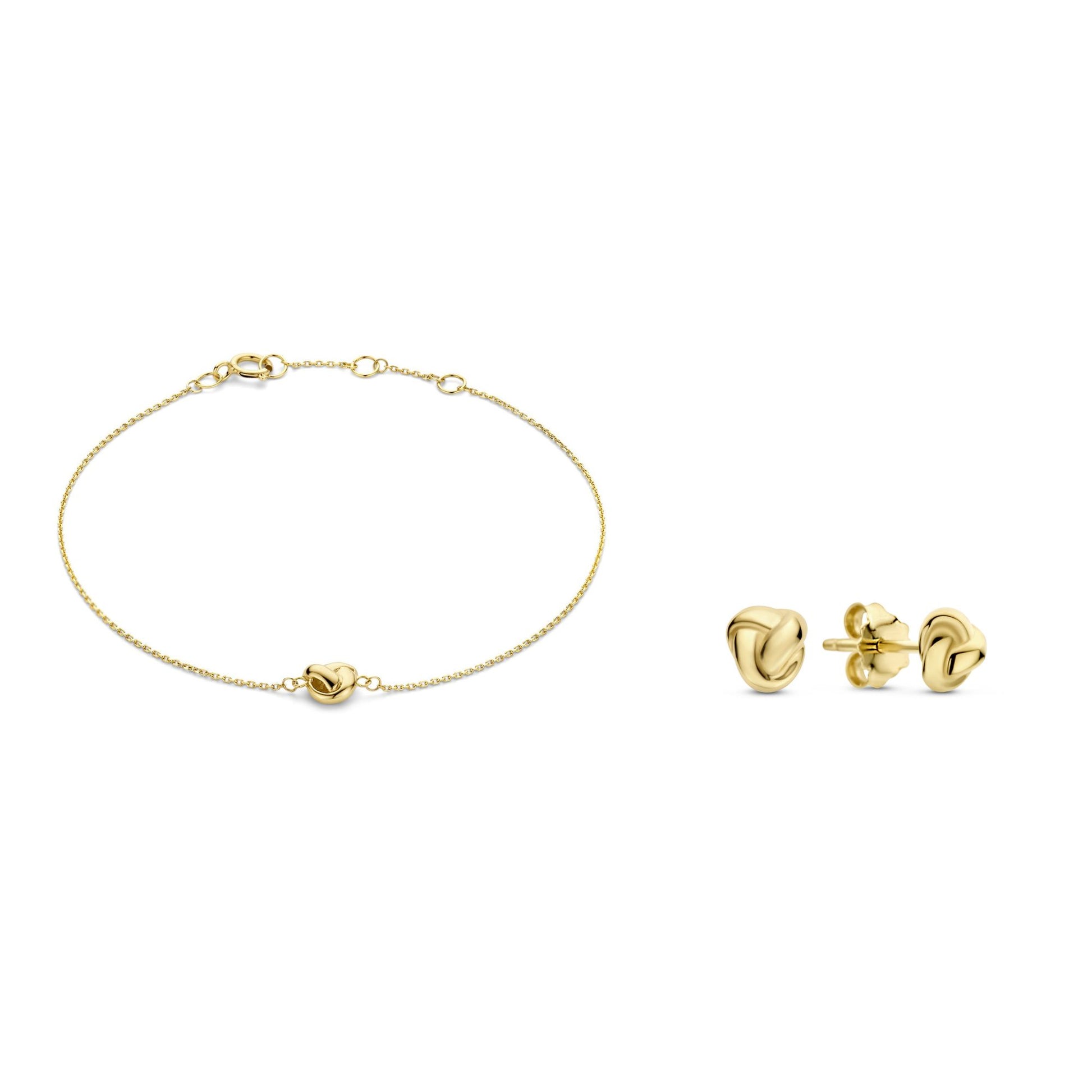 Regalo d'Amore 9 karat gold bracelet and ear studs gift set with knot - Beloro jewels
