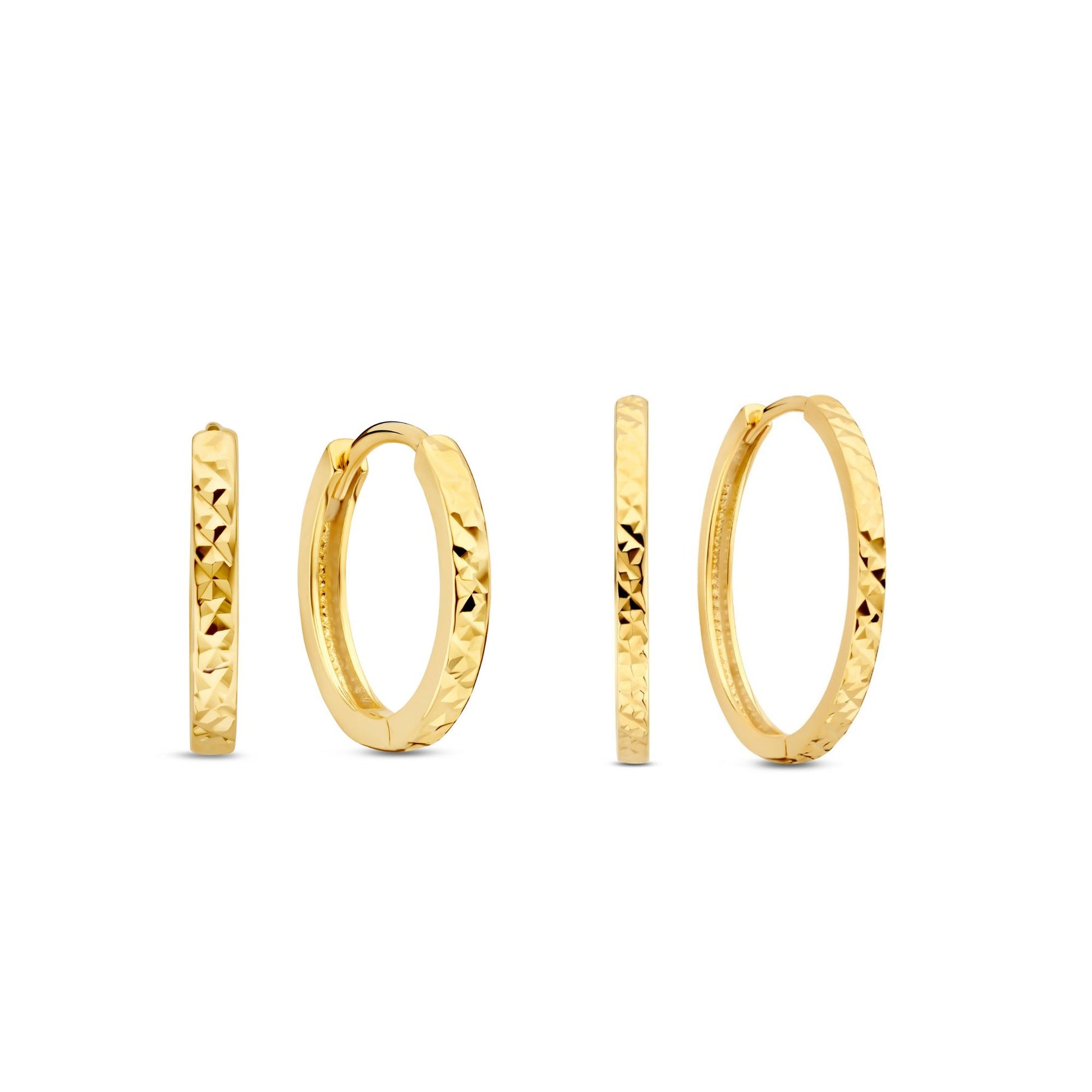 Regalo d'Amore 9 karat gold hoop earrings gift set with diamond cut - Beloro jewels