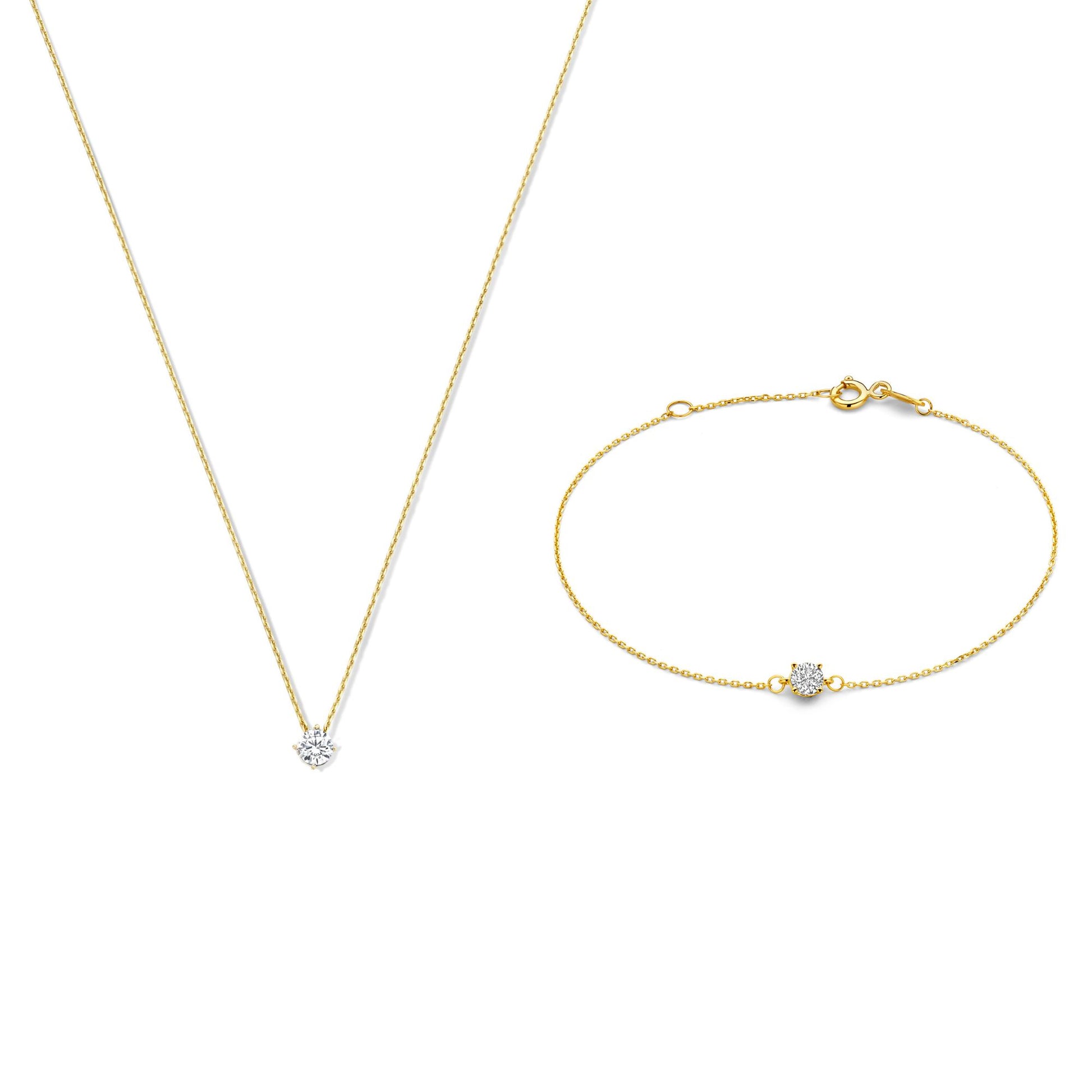Regalo d'Amore 9 karat gold necklace and bracelet gift set with zirconia stones - Beloro jewels