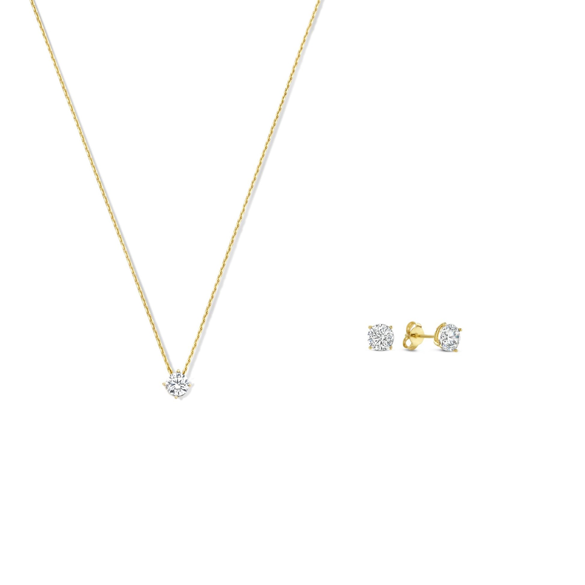 Regalo d'Amore 9 karat gold necklace and ear studs gift set with zirconia - Beloro jewels