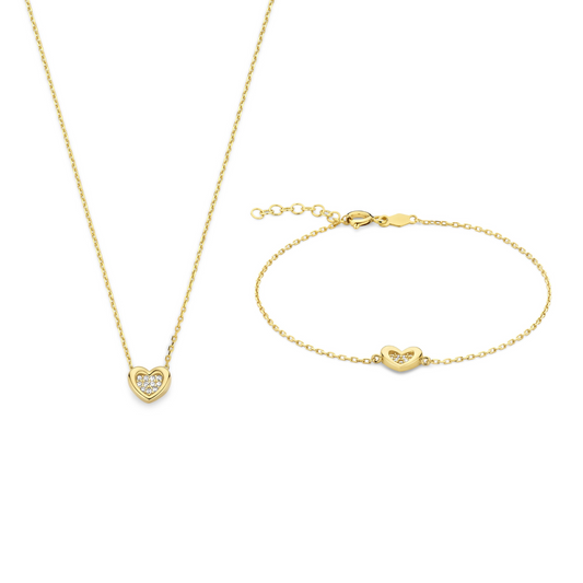 Regalo d'Amore 9 karat gold necklace and bracelet gift set with heart - Beloro jewels