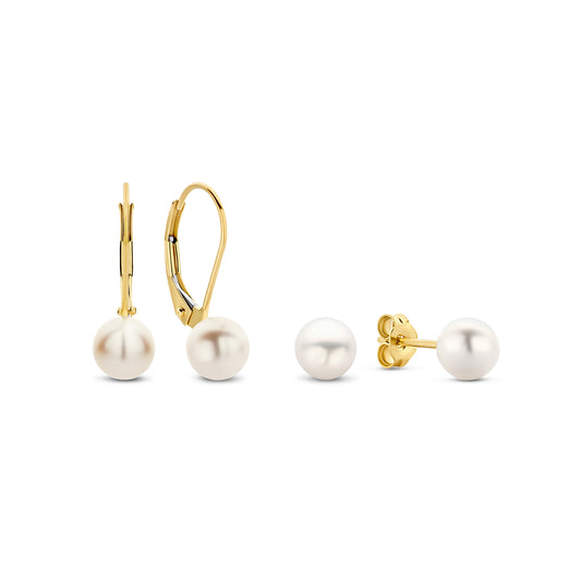 Regalo d'Amore 9 karaat gold hoop earrings and ear studs gift set with pearls - Beloro jewels