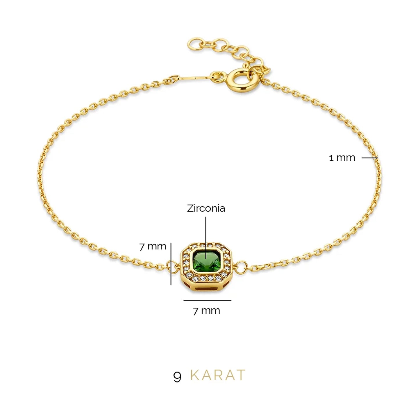 Monte Napoleone Sofia 9 karat gold bracelet with green zirconia stone - Beloro jewels