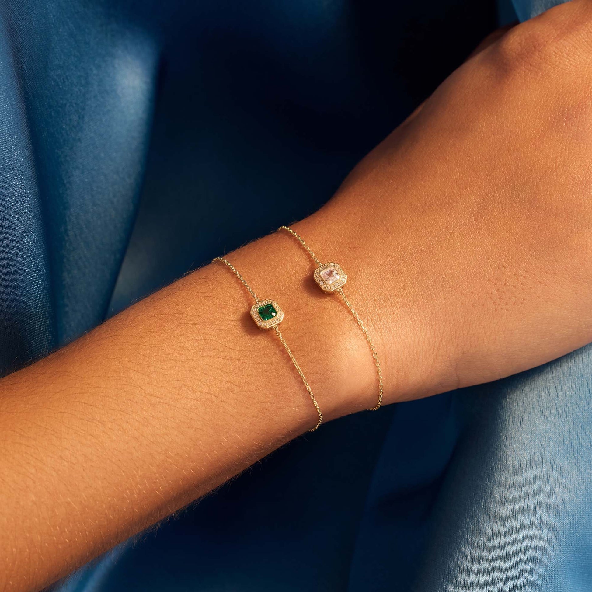 Monte Napoleone Sofia 9 karat gold bracelet with green zirconia stone - Beloro jewels