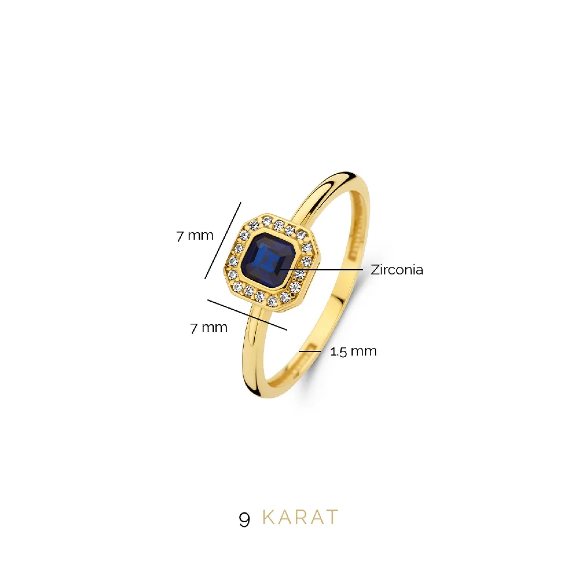 Monte Napoleone Sofia 9 karat gold ring with blue zirconia stone - Beloro jewels
