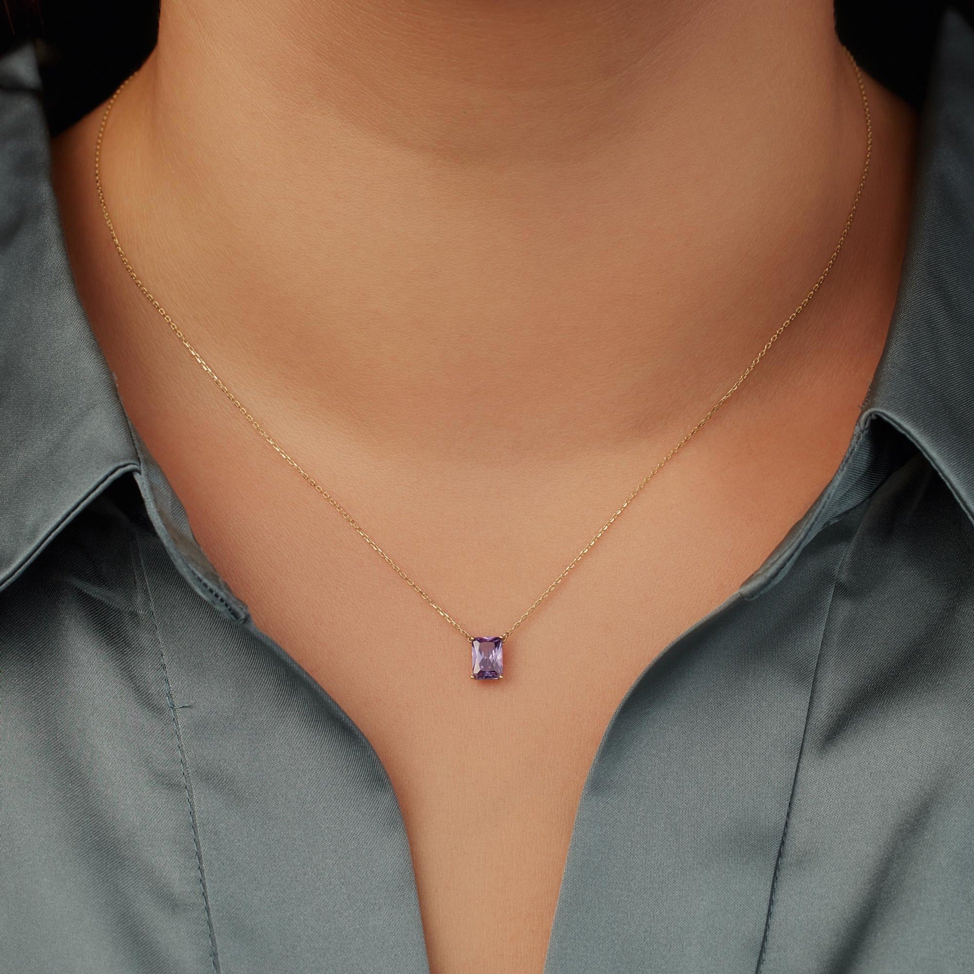 La Milano Colori Porphyra 9 karat gold necklace with purple zirconia stone - Beloro jewels