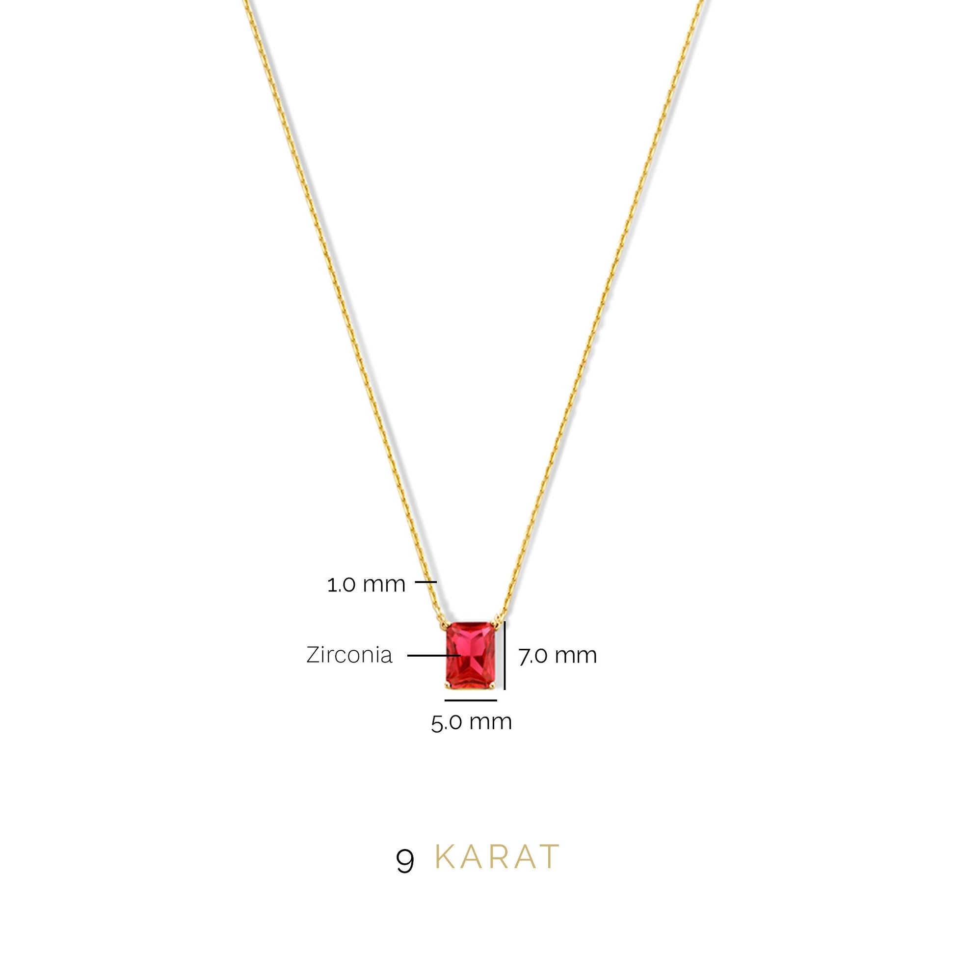 La Milano Colori Rosetta 9 karat gold necklace with red zirconia stone - Beloro jewels