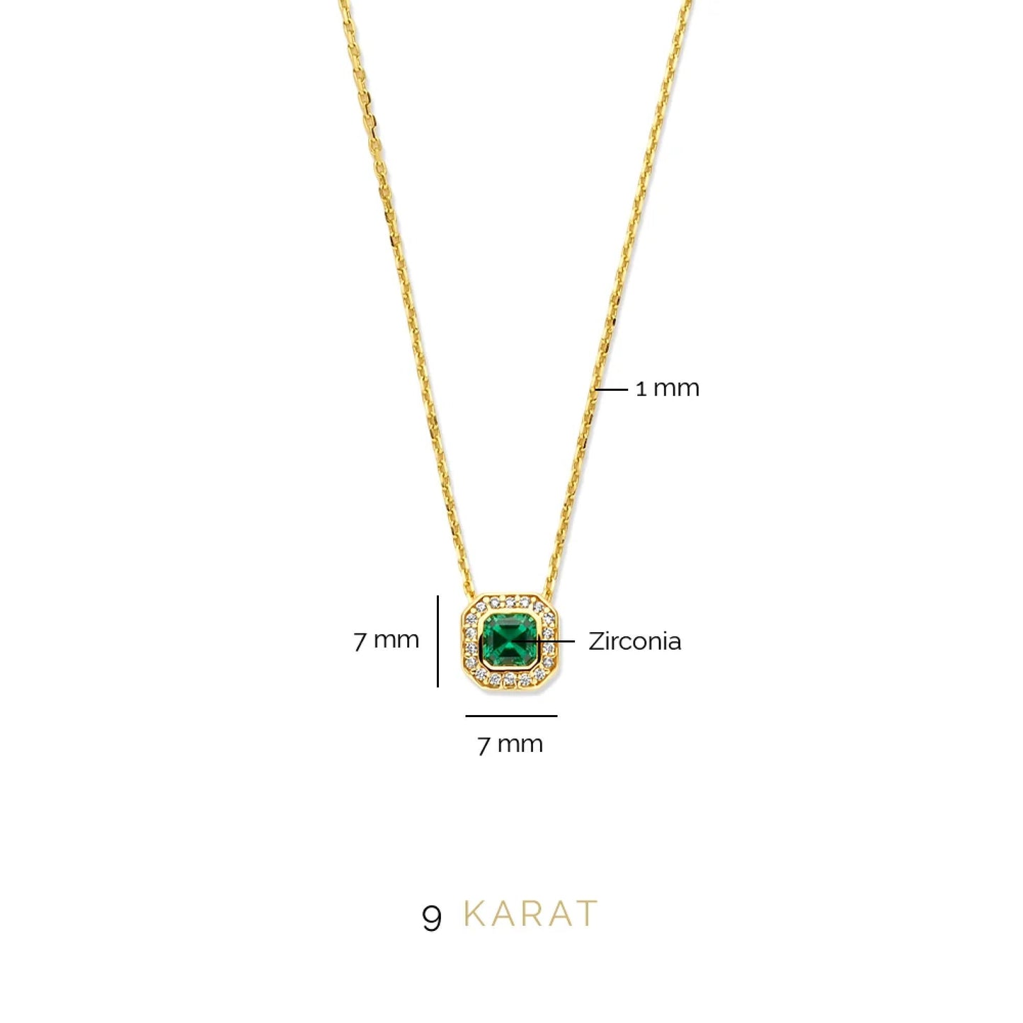 Monte Napoleone Sofia 9 karat gold necklace with green zirconia stone - Beloro jewels