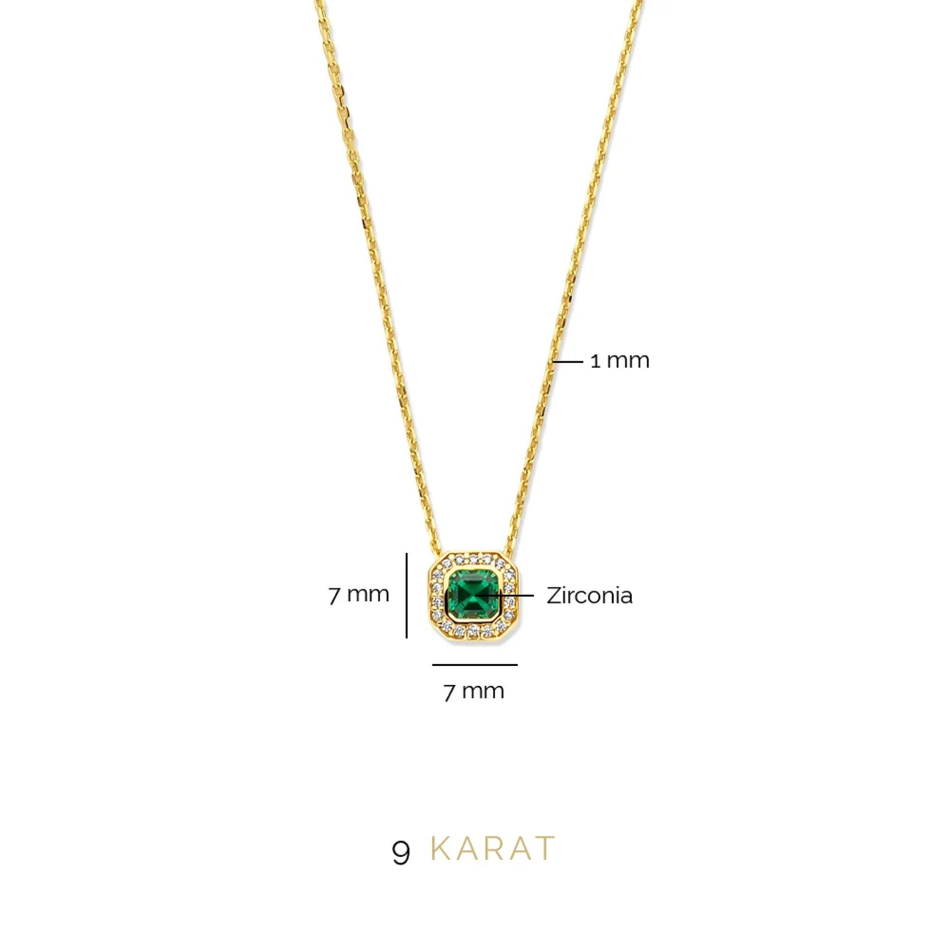 Monte Napoleone Sofia 9 karat gold necklace with green zirconia stone - Beloro jewels