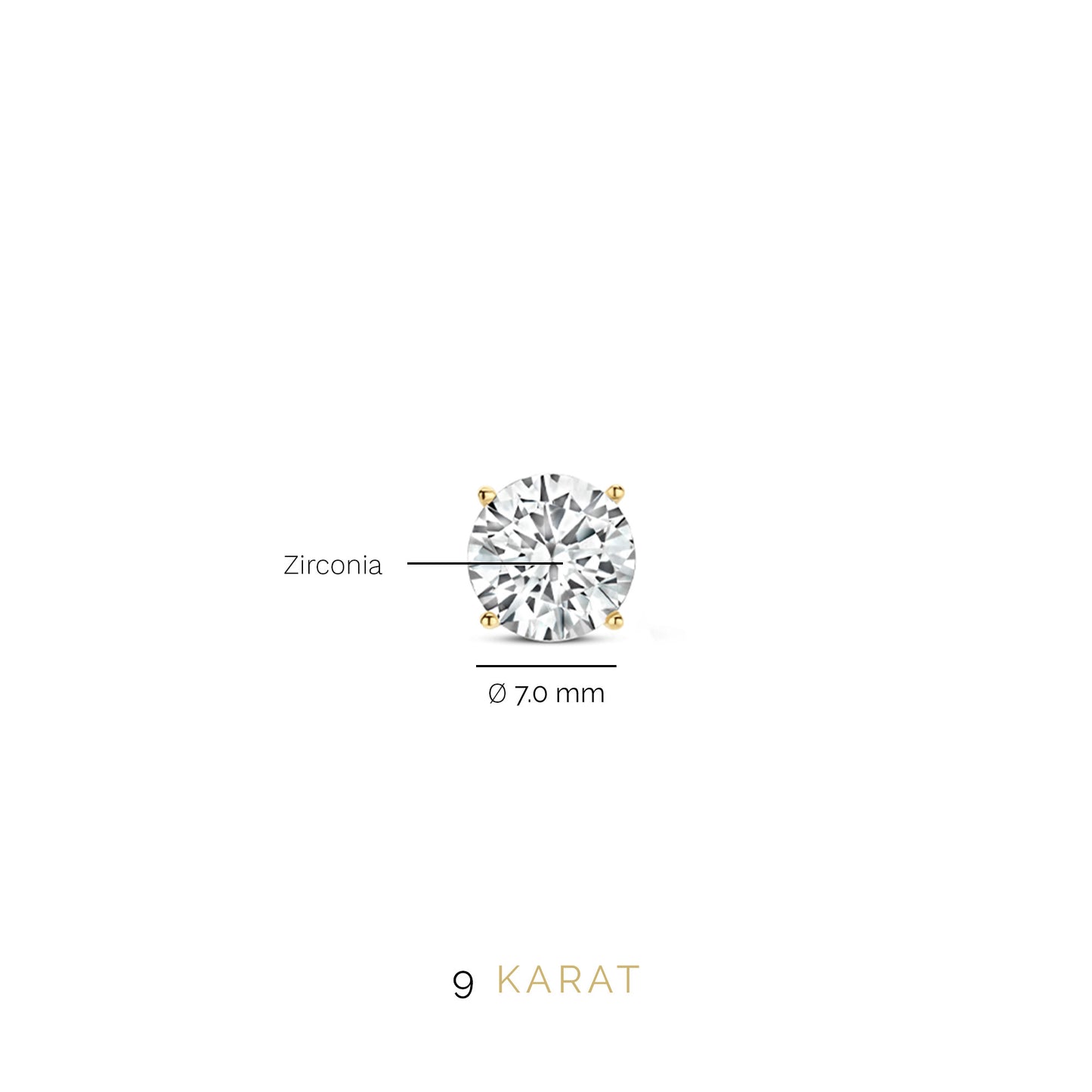 Monte Napoleone Stella 9 karat gold ear studs with zirconia (⌀ 7 mm) - Beloro jewels