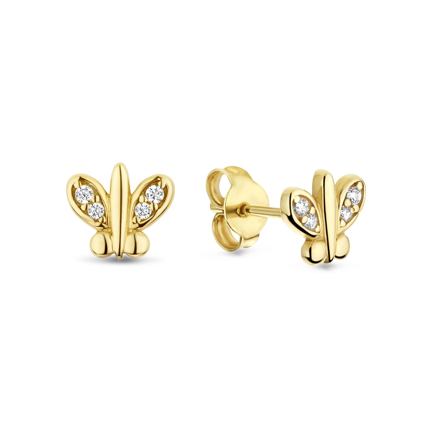 Della Spiga Farfalla 9 karat gold ear studs with zirconia stones - Beloro jewels