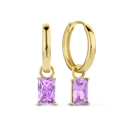 La Milano Colori Sienna 9 karat gold hoop earrings with pink zirconia stone - Beloro jewels