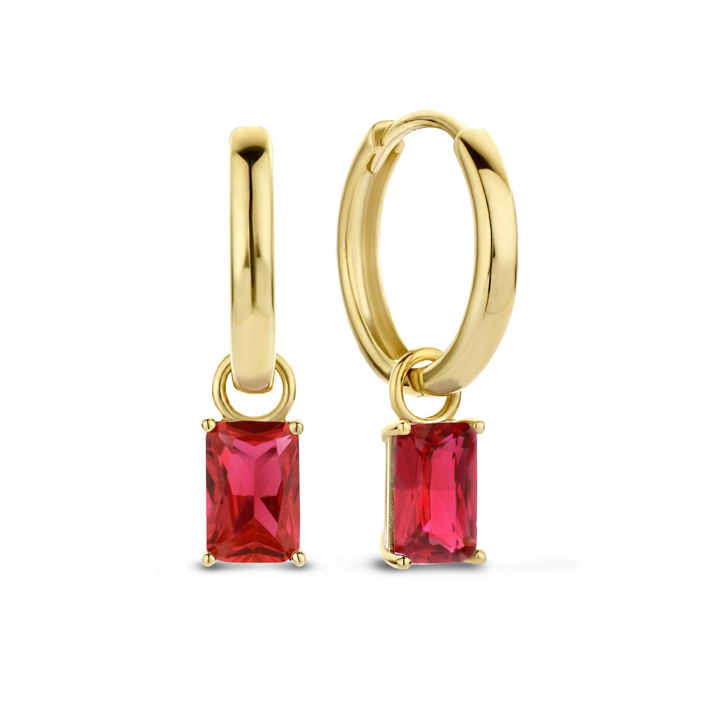 La Milano Colori Rosetta 9 karat gold hoop earrings with red zirconia stone - Beloro jewels