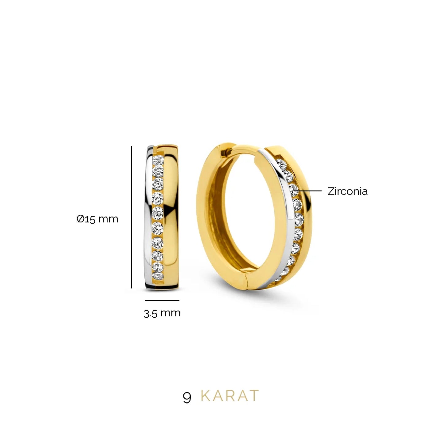 Monte Napoleone Stella 9 karat gold hoop earrings with zirconia stones - Beloro jewels