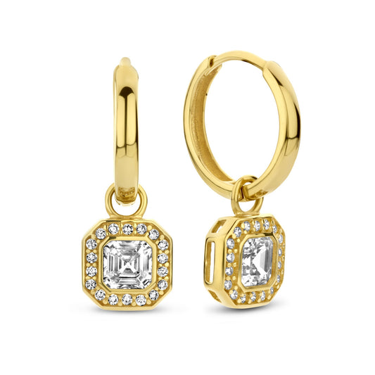 Monte Napoleone Sofia 9 karat gold hoop earrings with white zirconia stone - Beloro jewels