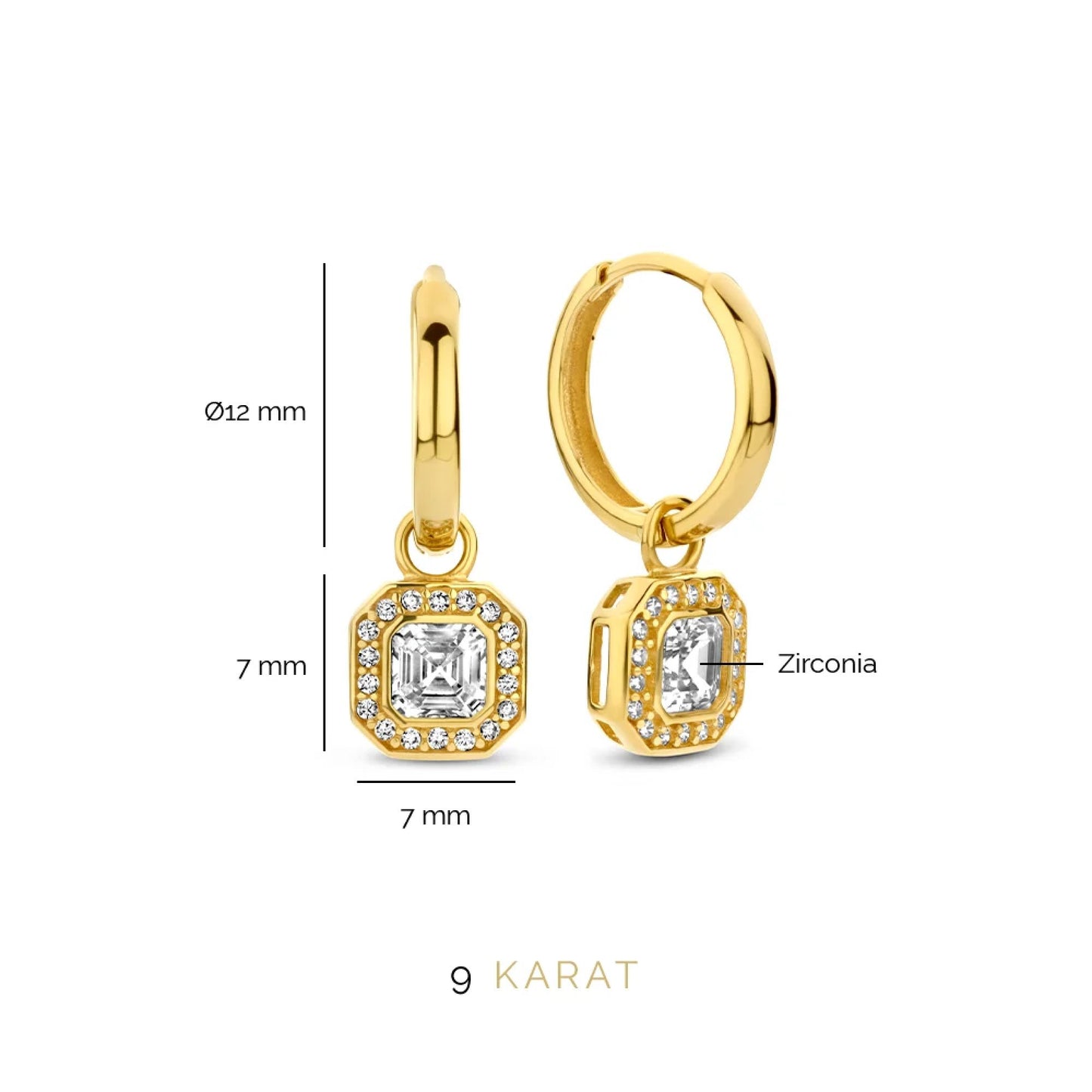 Monte Napoleone Sofia 9 karat gold hoop earrings with white zirconia stone - Beloro jewels
