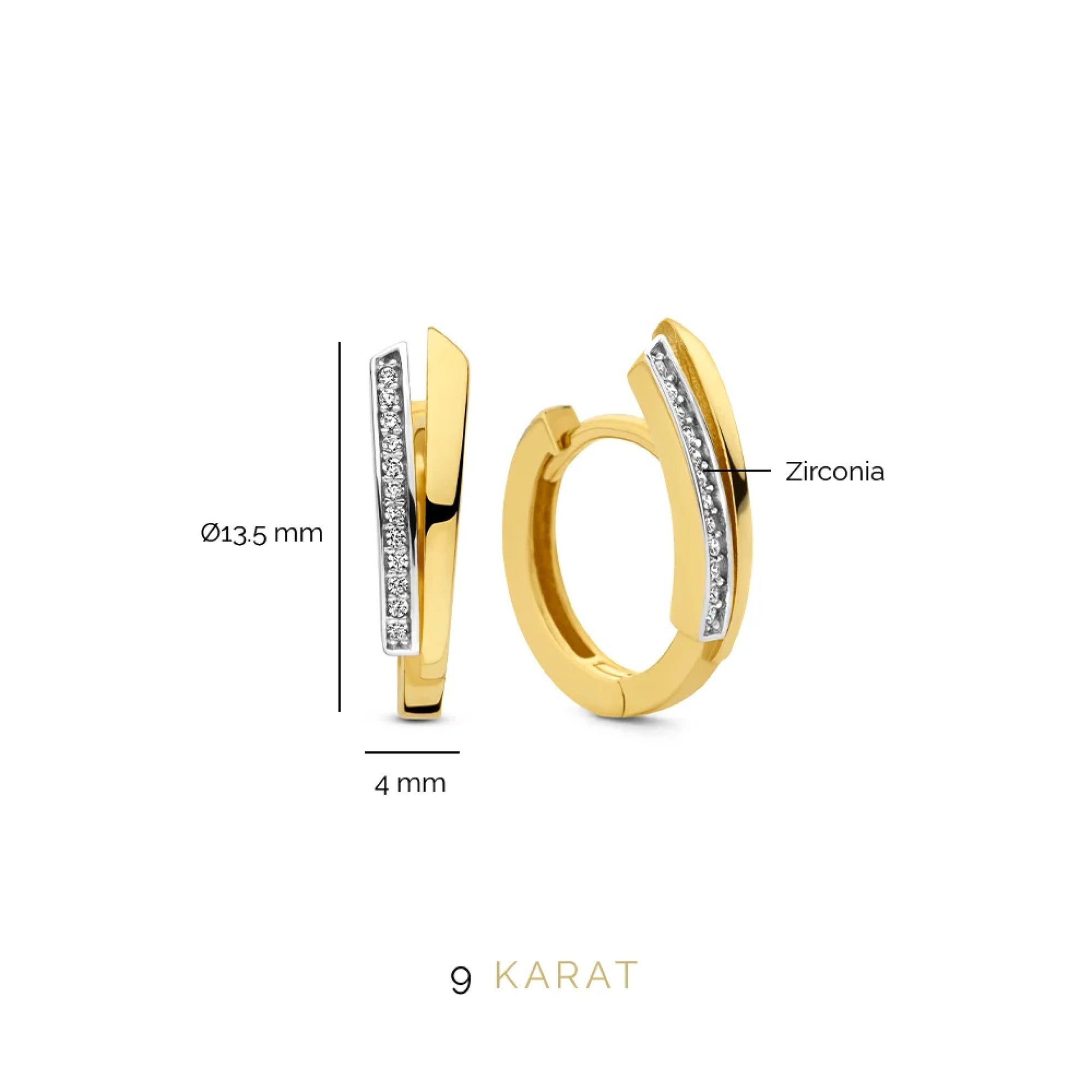 Monte Napoleone Stella 9 karat gold hoop earrings with zirconia stones - Beloro jewels