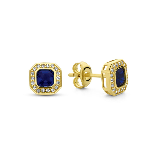 Monte Nopoleone Sofia 9 karat gold ear studs with blue zirconia stone - Beloro jewels