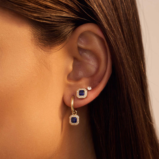 Monte Nopoleone Sofia 9 karat gold ear studs with blue zirconia stone - Beloro jewels