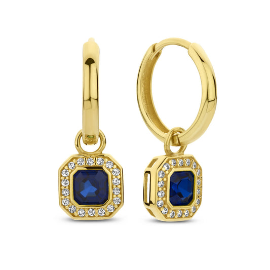 Monte Napoleone Sofia 9 karat gold hoop earrings with blue zirconia stone - Beloro jewels