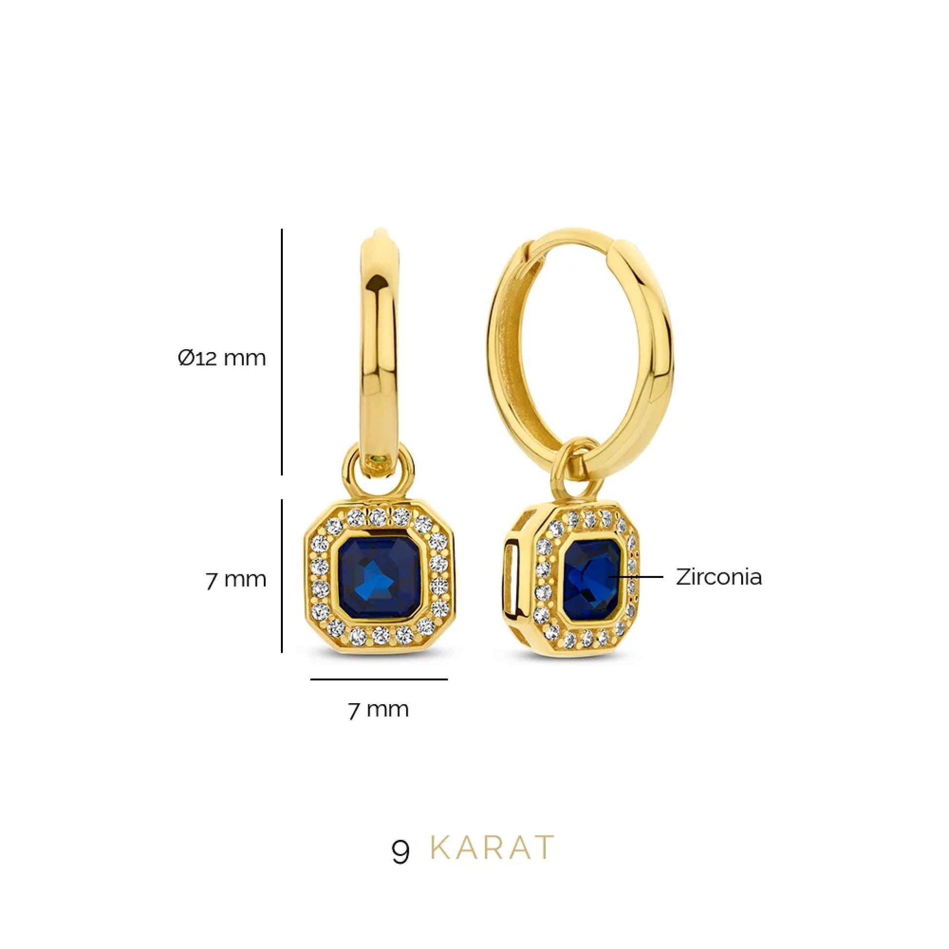 Monte Napoleone Sofia 9 karat gold hoop earrings with blue zirconia stone - Beloro jewels