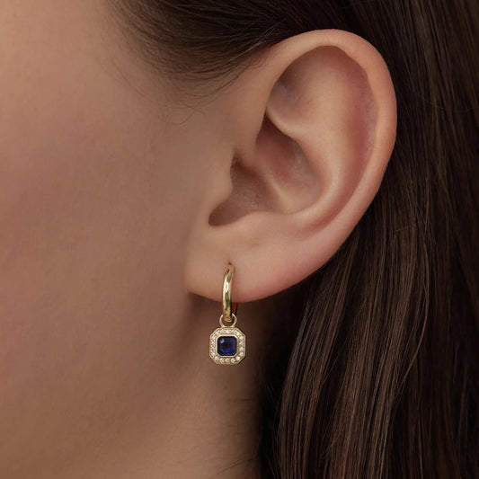 Monte Napoleone Sofia 9 karat gold hoop earrings with blue zirconia stone - Beloro jewels