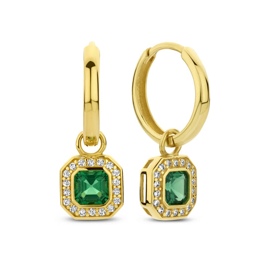 Monte Napoleone Sofia 9 karat gold hoop earrings with green zirconia stone - Beloro jewels