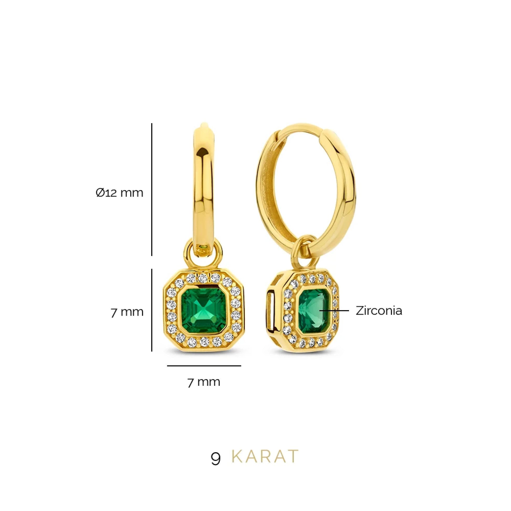 Monte Napoleone Sofia 9 karat gold hoop earrings with green zirconia stone - Beloro jewels