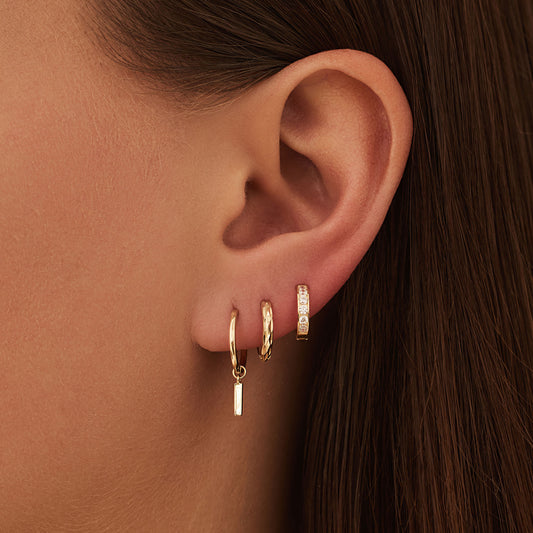 Monte Napoleone Stella 9 karat gold hoop earrings with zirconia stones (9 mm) - Beloro jewels