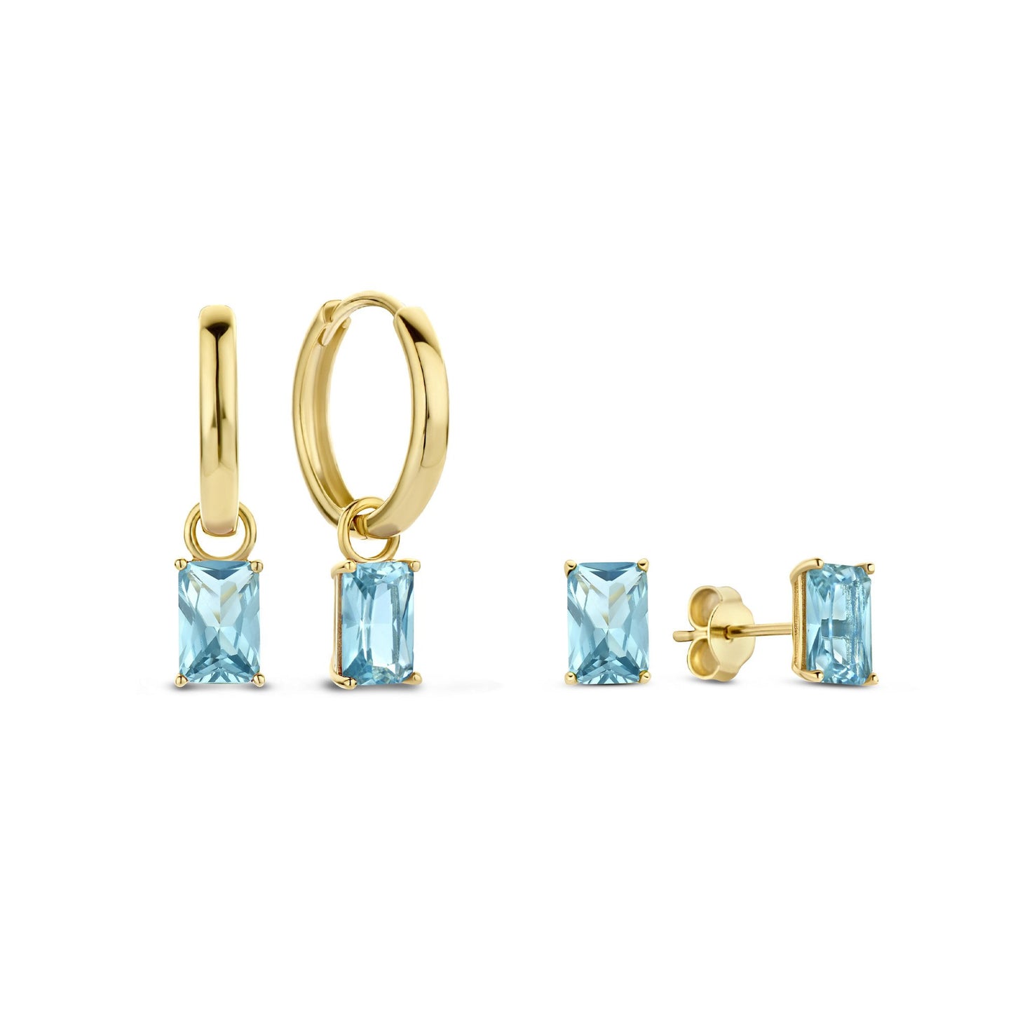 Regalo d'Amore 9 karat gold earring set with blue zirconia stones - Beloro jewels
