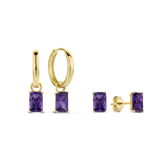 Regalo d'Amore 9 karat gold earring set with purple zirconia stones - Beloro jewels