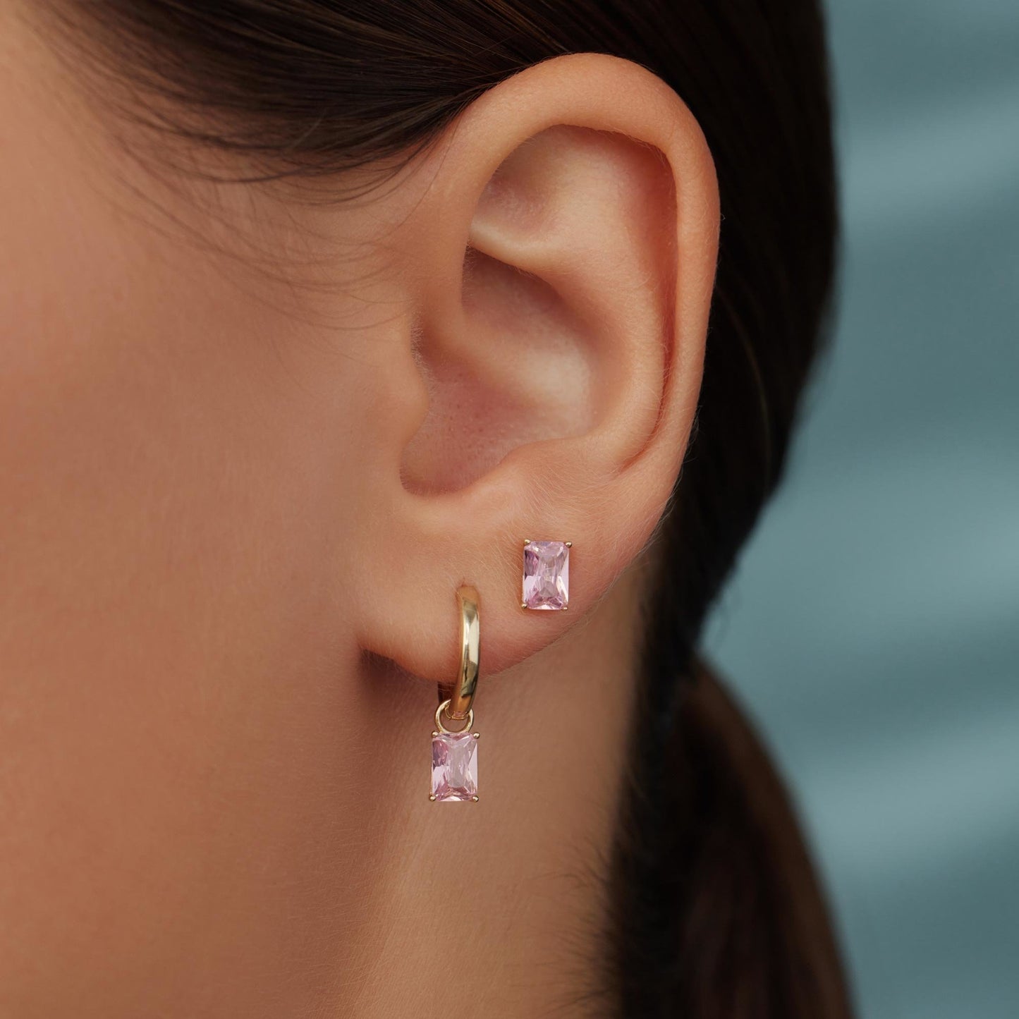 Regalo d'Amore 9 karat gold earring set with pink zirconia stones - Beloro jewels