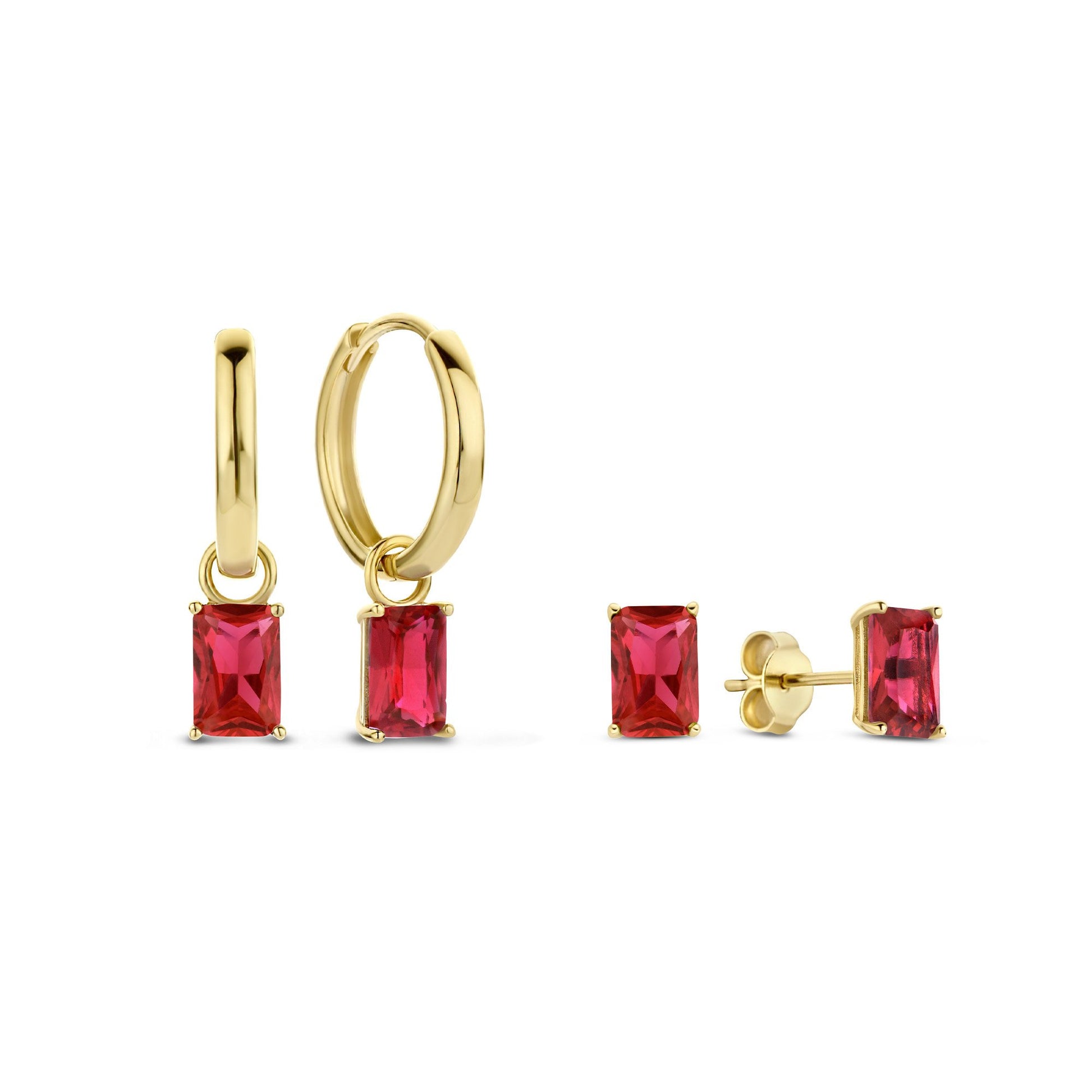 Regalo d'Amore 9 karat gold earring set with red zirconia stones - Beloro jewels