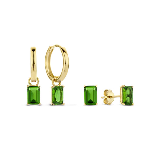 Regalo d'Amore 9 karat gold earring set with green zirconia stones - Beloro jewels