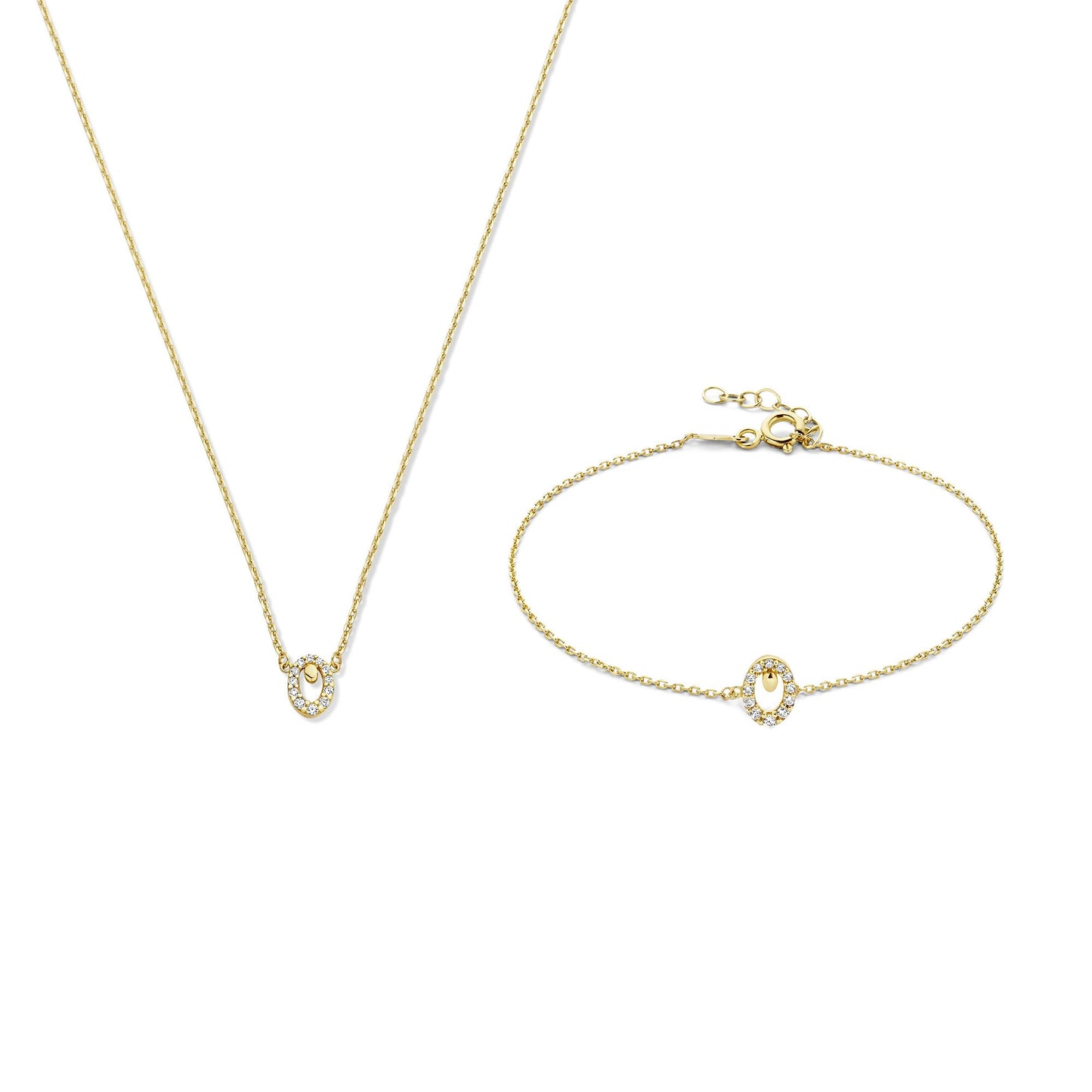 Regalo d'Amore 9 karat gold necklace and bracelet gift set with zirconia stones - Beloro jewels